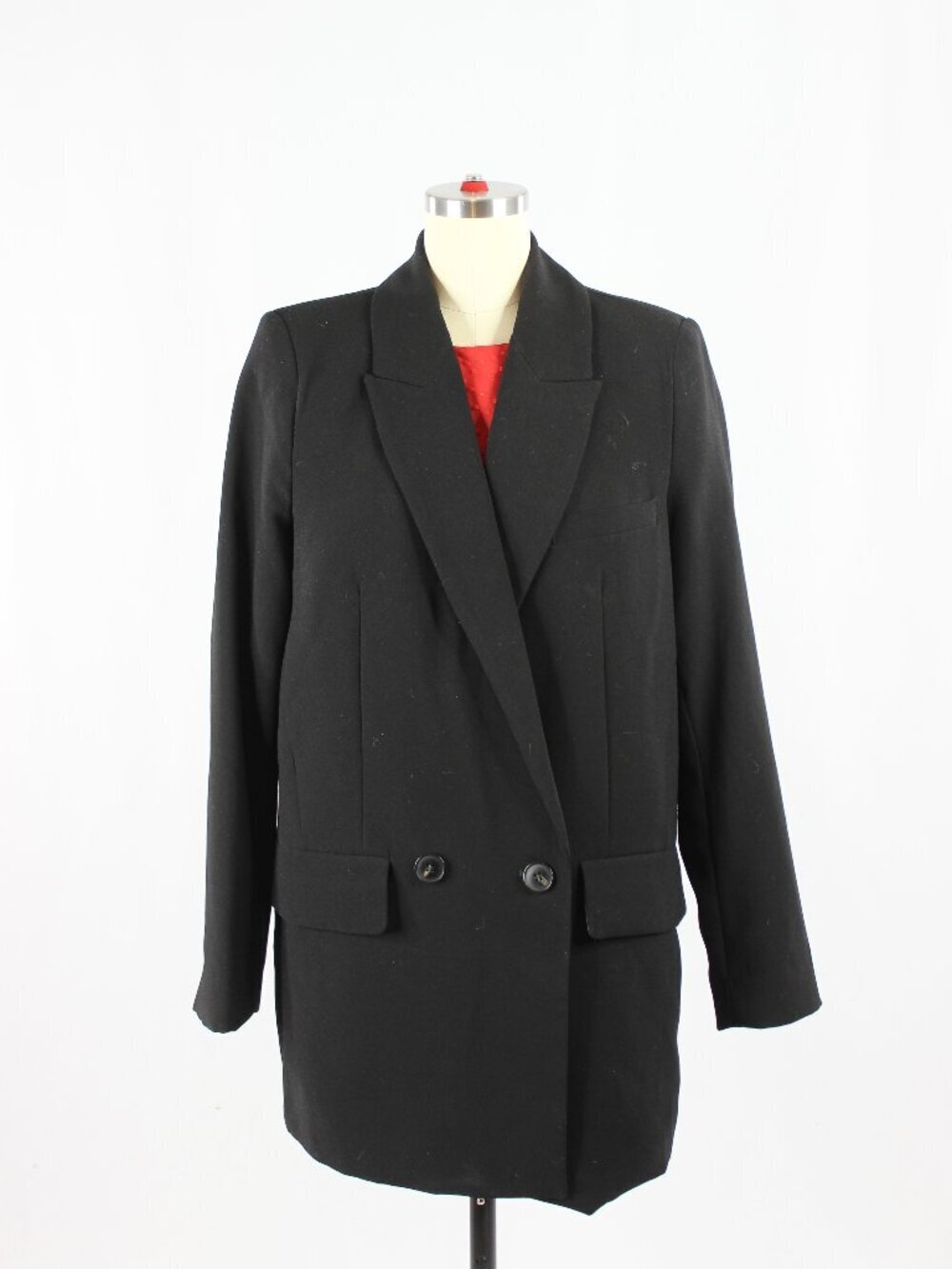 ZARA Black Crepe Double Breasted Oversized Cocoon Blazer Suit Jacket, Size M